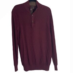 Tasso Elba Mens XL Burgundy Cotton Quarter Zip Button Mock Neck Pullover Sweater